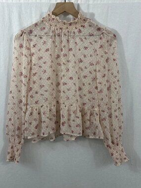 Mi Ami Francescas Pink Floral Sheer Peplum Cottagecore Romantic Top Womens XL